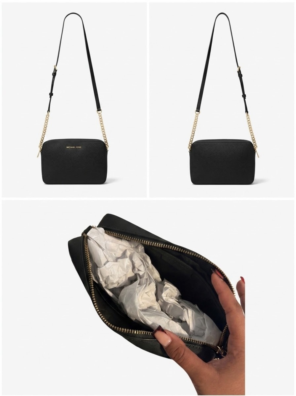 Michael Kors Black Saffiano Crossbody with Gold Chain Accents